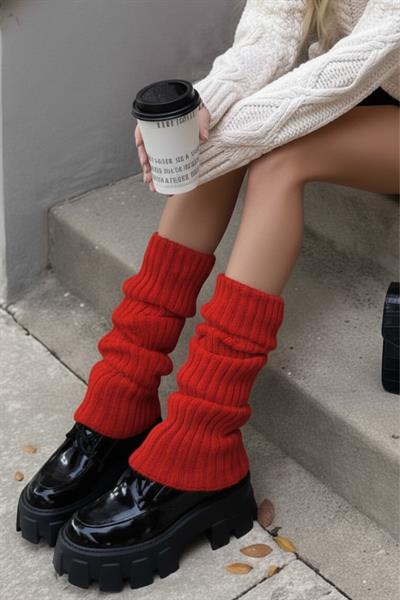 Kırmızı %100 Akrilik Üst Kalite Triko Örgü Çorap Tozluk