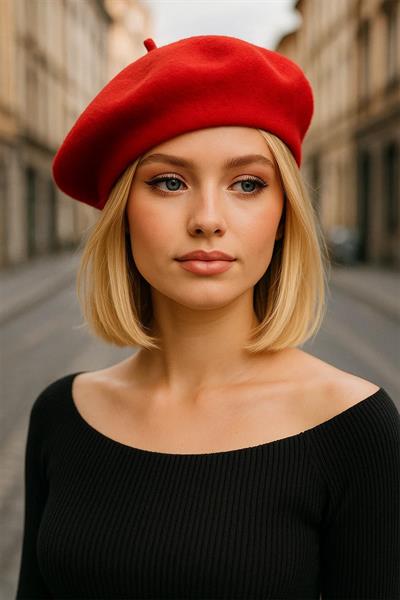 Kırmızı Fransız Ressam Keçe Bere Şapka