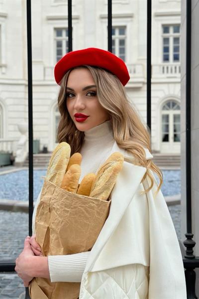 Kırmızı Fransız Ressam Keçe Bere Şapka