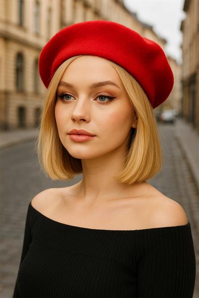 Kırmızı Fransız Ressam Keçe Bere Şapka