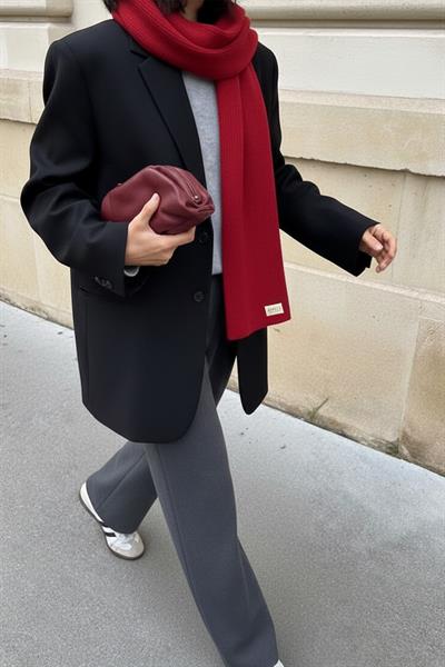 Kırmızı Triko Örgü Atkı Şal Omuz Şalı