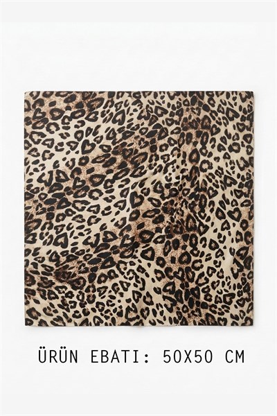Leopar Desenli Kadın Bandana Fular 50x50cm