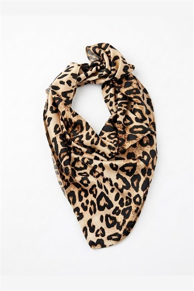 Leopar Desenli XL Boy Üçgen Çok Kullanımlı Bandana Fular 140 Cm