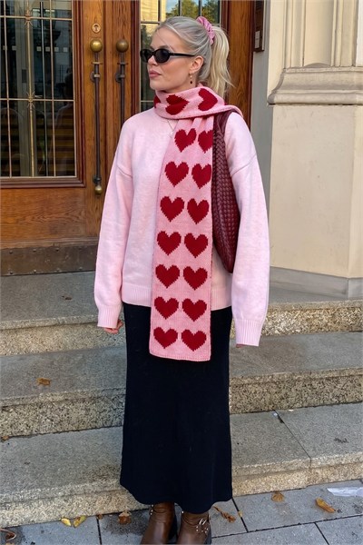 Lovely Pembe Özel Üretim Kalp Desenli Atkı
