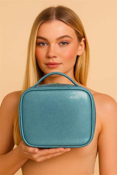 Mavi Shine Collection Simli Makyaj Seyahat Çantası