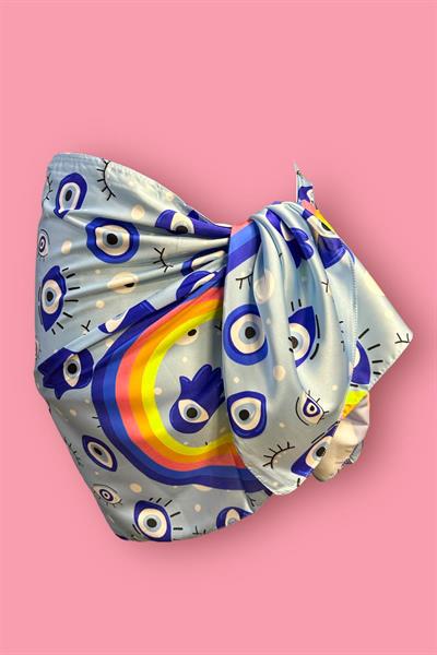Özel Tasarım Mavi Göz Desen İç Göstermeyen Pareo  45*145 Cm
