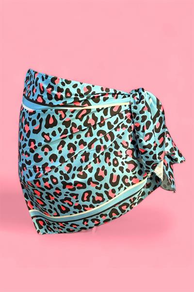 Özel Tasarım Mavi Leopar Desen İç Göstermeyen Pareo 45*145 Cm