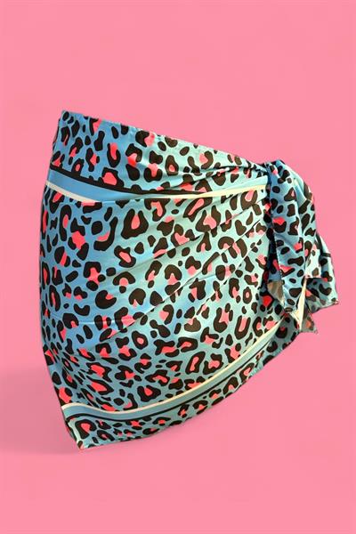 Özel Tasarım Mavi Leopar Desen İç Göstermeyen Pareo 45*145 Cm