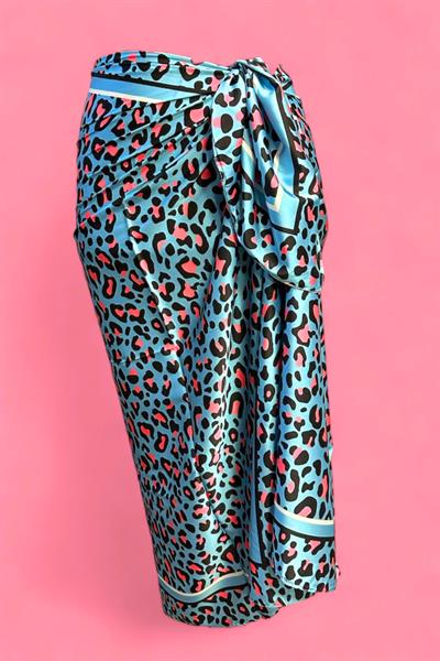 Özel Tasarım Mavi Leopar Desen İç Göstermeyen Pareo  95*145 Cm