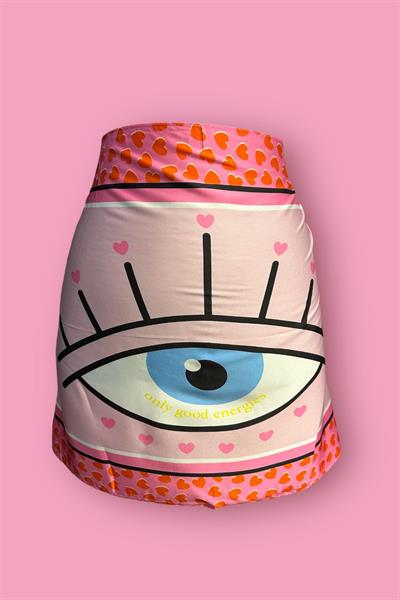 Özel Tasarım Pembe Göz Desen İç Göstermeyen Pareo  45*145 Cm