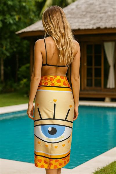 Özel Tasarım Turuncu Göz Desen İç Göstermeyen Pareo  95*145 Cm