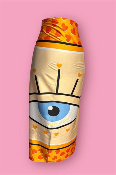 Özel Tasarım Turuncu Göz Desen İç Göstermeyen Pareo  95*145 Cm