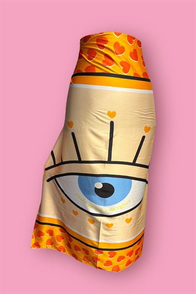 Özel Tasarım Turuncu Göz Desen İç Göstermeyen Pareo  95*145 Cm