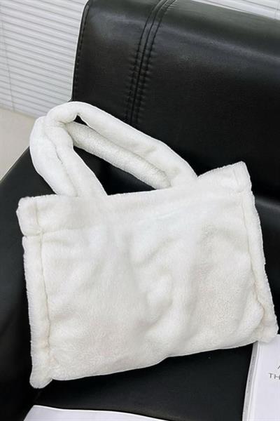 Peluş Beyaz Yumuşak Dokulu Tote Omuz Çantası