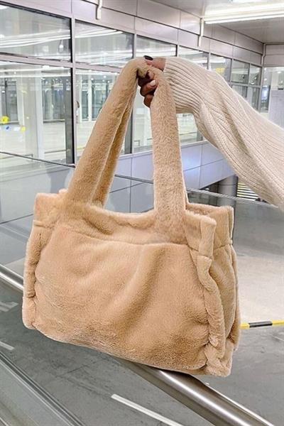 Peluş Camel Yumuşak Dokulu Tote Omuz Çantası
