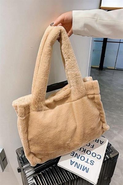 Peluş Camel Yumuşak Dokulu Tote Omuz Çantası