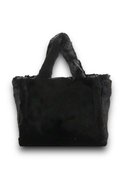 Peluş Siyah Yumuşak Dokulu Tote Omuz Çantası