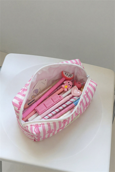 Pembe Çizgili Fiyonk Kalemlik Kalem Kutusu Kalem Çantası