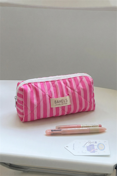 Pembe Çizgili Kalemlik Kalem Kutusu Kalem Çantası