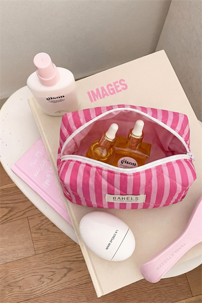 Pembe Çizgili Makyaj Çantası