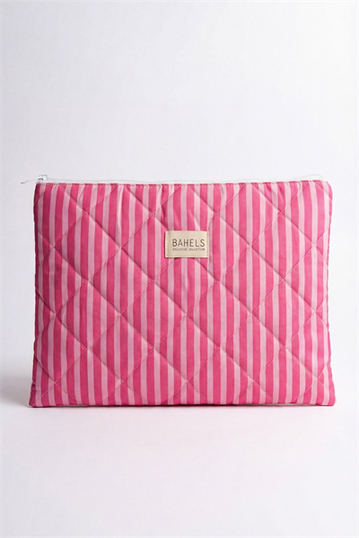 Pembe Çizgili XL Macbook ve Tablet Uyumlu Portföy Çanta