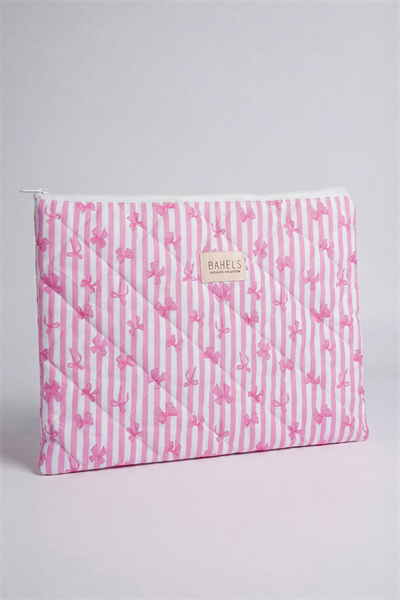 Pembe Fiyonk Çizgili XL Macbook ve Tablet Uyumlu Portföy Çanta