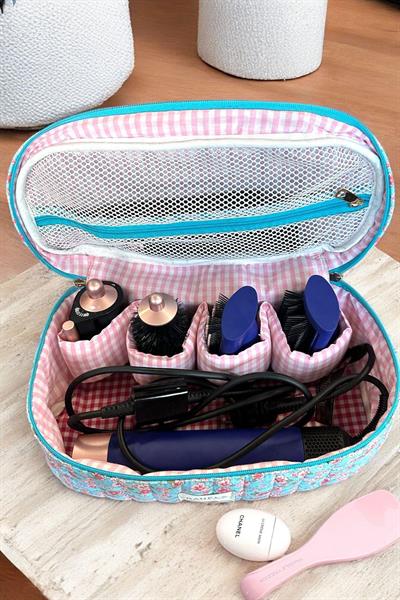 Mavi Çiçek Airwrap Uyumlu Içi Bölmeli Tüm Saç Şekillendirici Için Xl Boy Çanta Seyahat Çantası