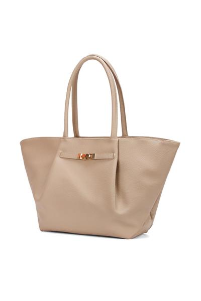 Kadın Bej Kilit Detaylı El ve Omuz Çantası