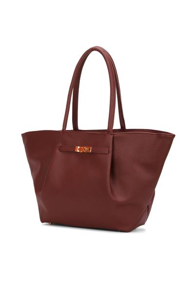 Kadın Cherry Kilit Detaylı El ve Omuz Çantası