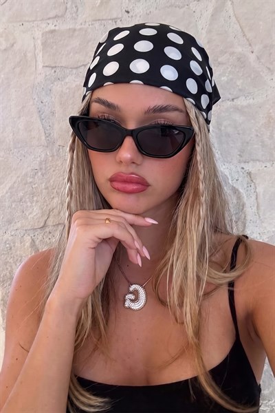 Puantiye Siyah Kadın Bandana Fular 50x50cm