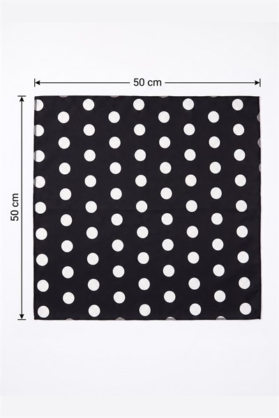Puantiye Siyah Kadın Bandana Fular 50x50cm
