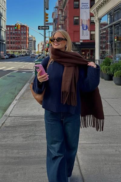 Puffy Acı Kahve Atkı Şal Omuz Şalı