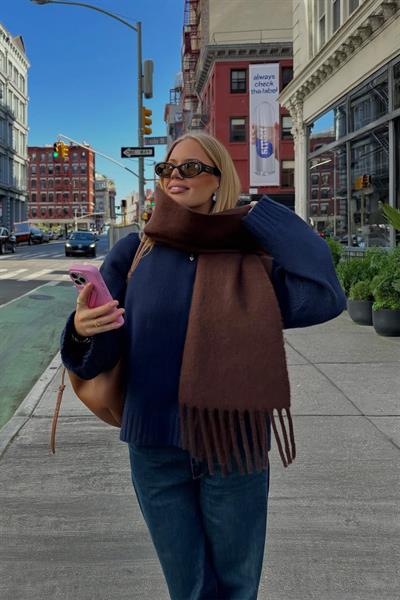 Puffy Acı Kahve Atkı Şal Omuz Şalı