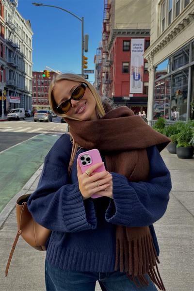 Puffy Acı Kahve Atkı Şal Omuz Şalı