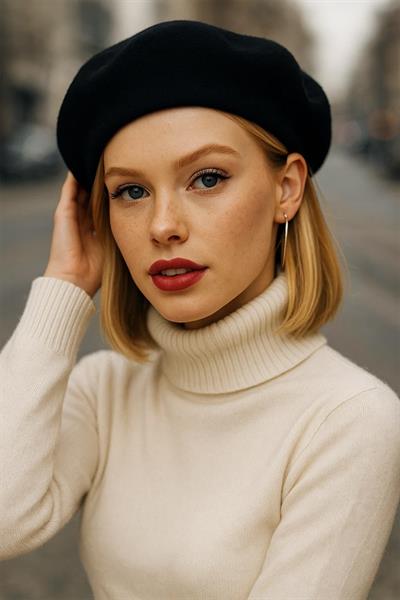 Siyah Fransız Ressam Keçe Bere Şapka