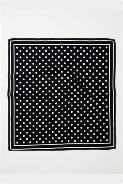 Siyah Puantiye Model Fular Bandana Şal 70x70 Cm