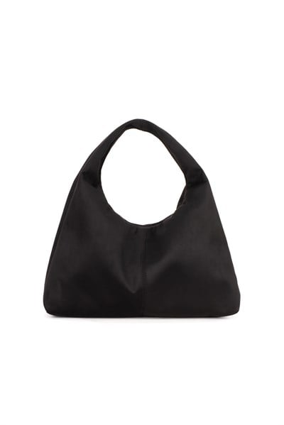 Siyah Süet Kadın Shopper Omuz Çantası – Yumuşak Form Vintage Model