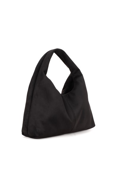 Siyah Süet Kadın Shopper Omuz Çantası – Yumuşak Form Vintage Model