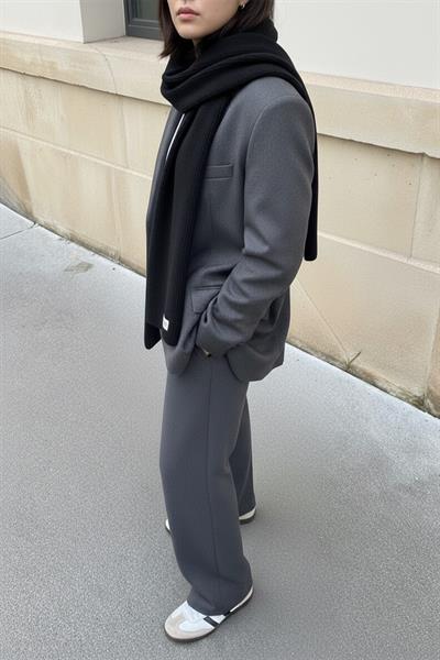 Siyah Triko Örgü Atkı Şal Omuz Şalı