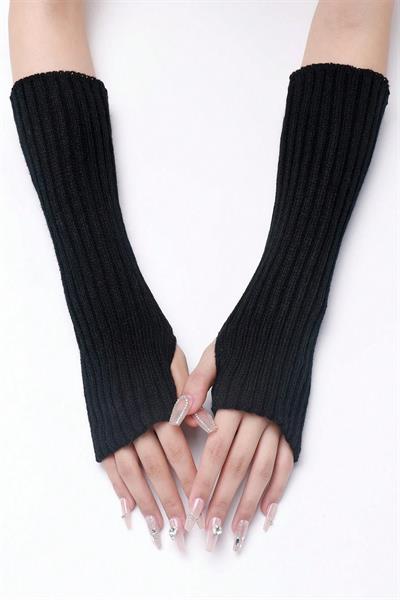Siyah Triko Örgü El Isıtıcı Kolluk Parmaksız Eldiven