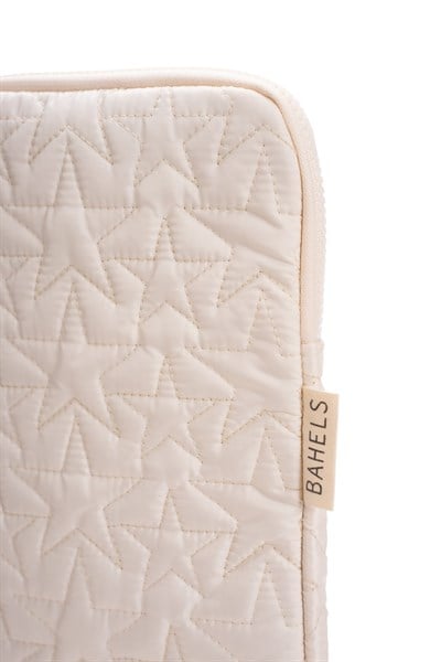 Star Puffy Krem Yıldız Desen XL Macbook ve Tablet Uyumlu Portföy Çanta