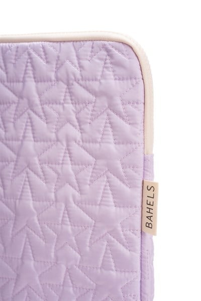 Star Puffy Lila Yıldız Desen XL Macbook ve Tablet Uyumlu Portföy Çanta