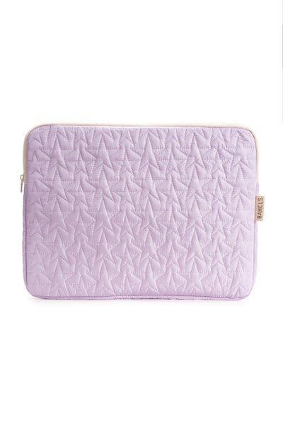 Star Puffy Lila Yıldız Desen XL Macbook ve Tablet Uyumlu Portföy Çanta
