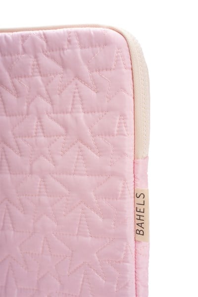 Star Puffy Pembe Yıldız Desen XL Macbook ve Tablet Uyumlu Portföy Çanta