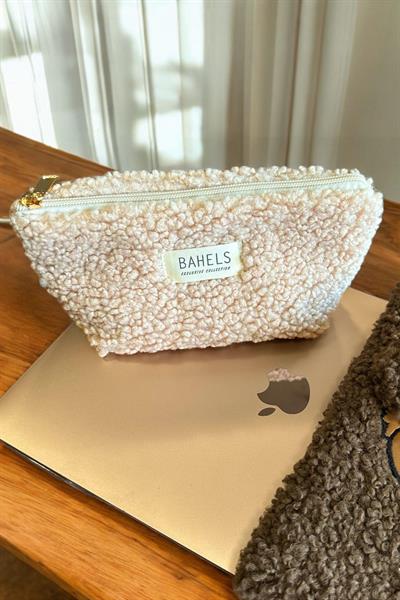 Teddy Bej Fermuarlı Tek Gözlü Cüzdan Makyaj Çantası Kalemlik Kalem Kutusu