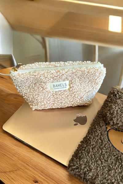 Teddy Bej Fermuarlı Tek Gözlü Cüzdan Makyaj Çantası Kalemlik Kalem Kutusu