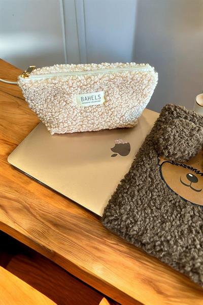 Teddy Bej Fermuarlı Tek Gözlü Cüzdan Makyaj Çantası Kalemlik Kalem Kutusu