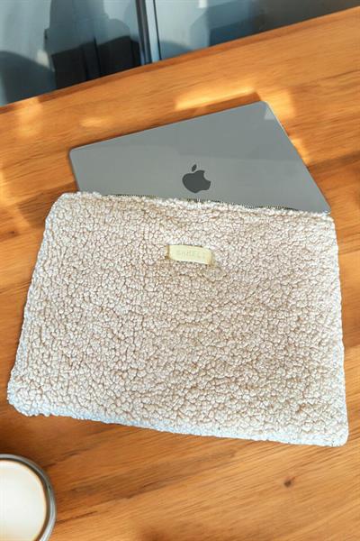 Teddy Peluş Bej Laptop Tablet Kılıfı 13-14 inç Portföy Çanta