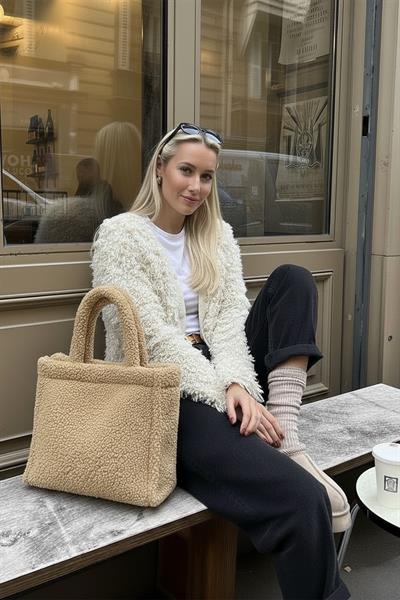 Teddy Peluş Camel Tote Bag Omuz Çantası