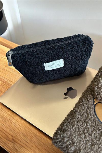 Teddy Siyah Fermuarlı Tek Gözlü Cüzdan Makyaj Çantası Kalemlik Kalem Kutusu